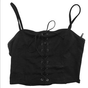 Black Lace Up Crop Top